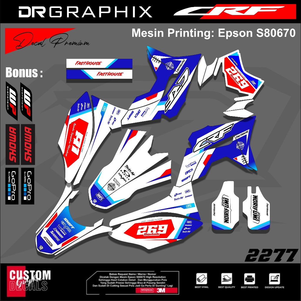 stiker variasi motor crf warna biru merah putih stiker shock depan crf full set murah fullbody