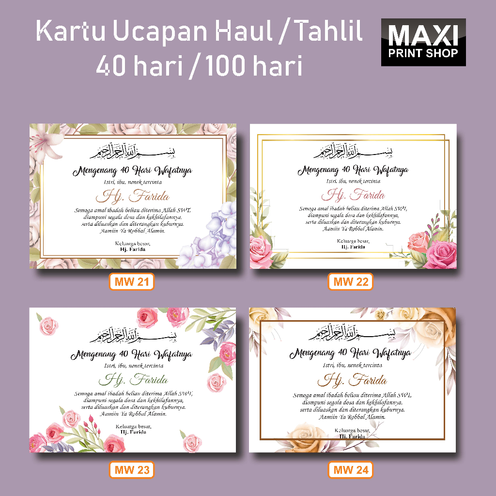 MAXI - Kartu Ucapan Haul/Tahlil /Kartu Tasyakuran / Selametan 40 hari  100 hari 1000 hari / mengenan
