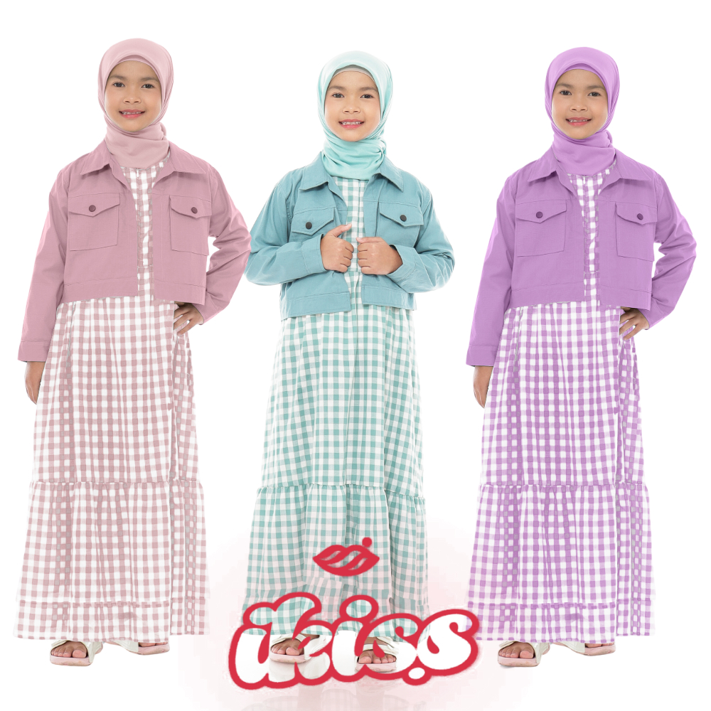 Gamis Anak Tanggung Usia 5-14 Tahun motif Kotak Katun Polos Longdress Trendy Muslimah