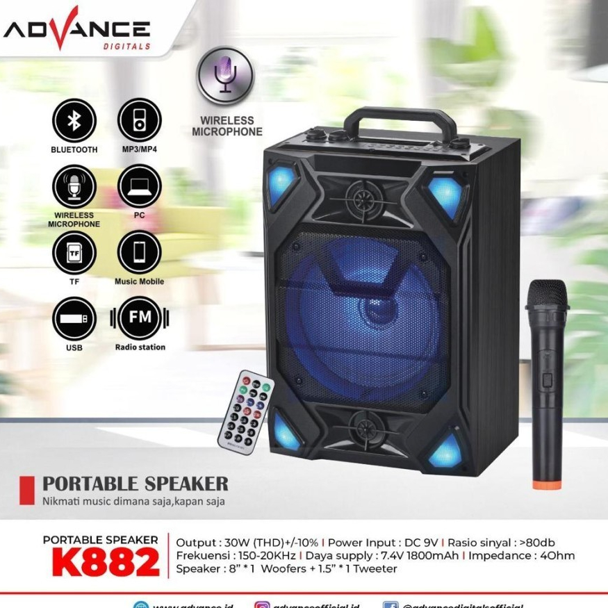 Speaker Ampli Bluetooth Portable Advance K-882 8 inch