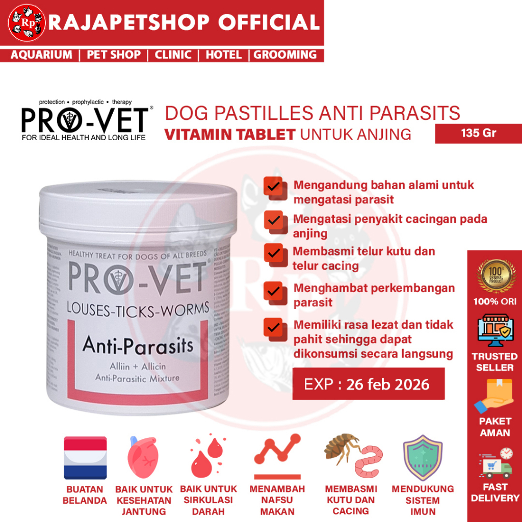 ( VITAMIN ) PROVET DOG PASTILLES ANTI PARASIT 135 GR SUPLEMEN OBAT KUTU CACING ANJING