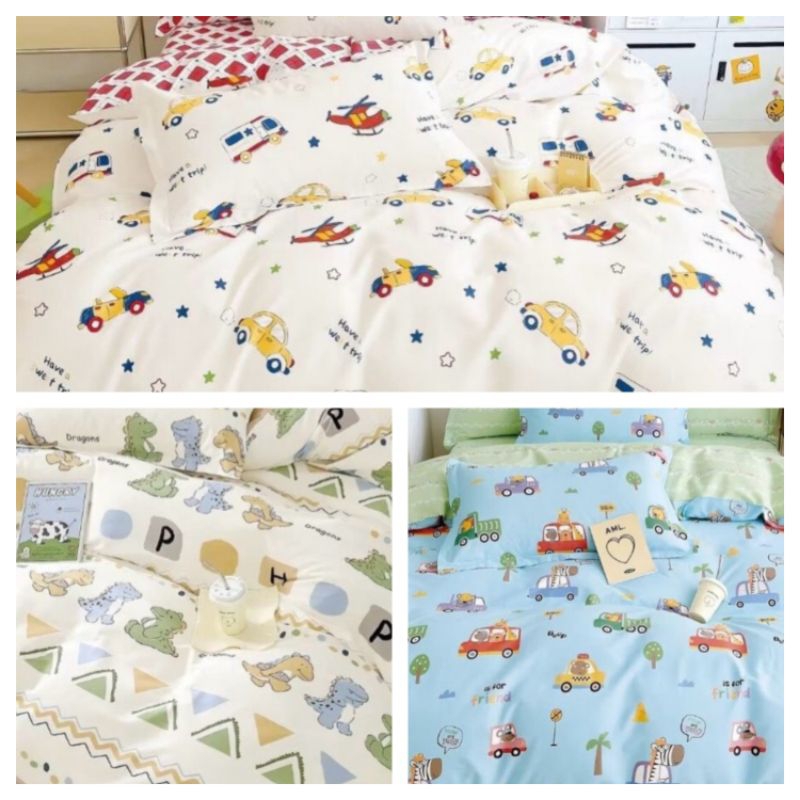 MOTIF MOBIL DAN DINO - KAIN SPREI KATUN JEPANG METERAN- SPREI BOX BAYI- SPREI ANAK - 1 SET SARUNG BA