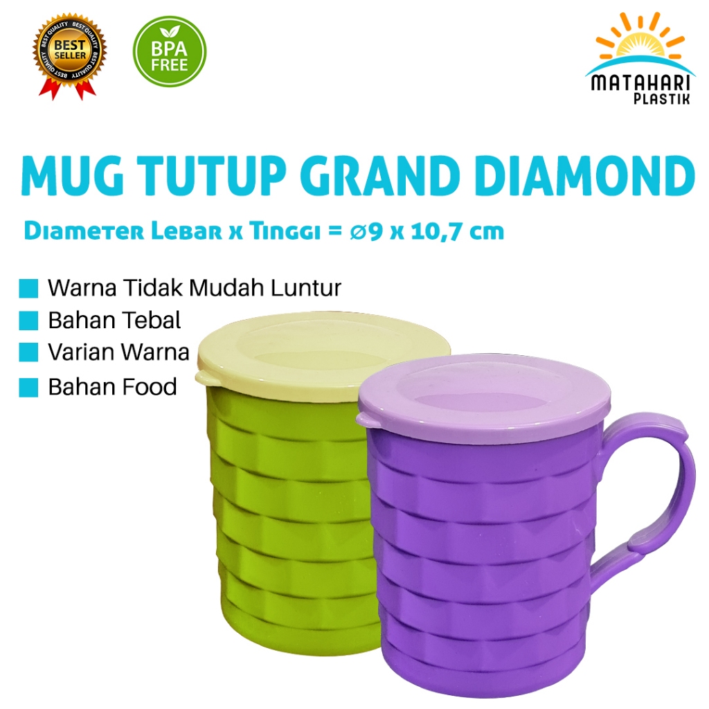 Mug Tutup Grand Diamond/Mug Plastik Tutup/Cangkir Tutup PLastik