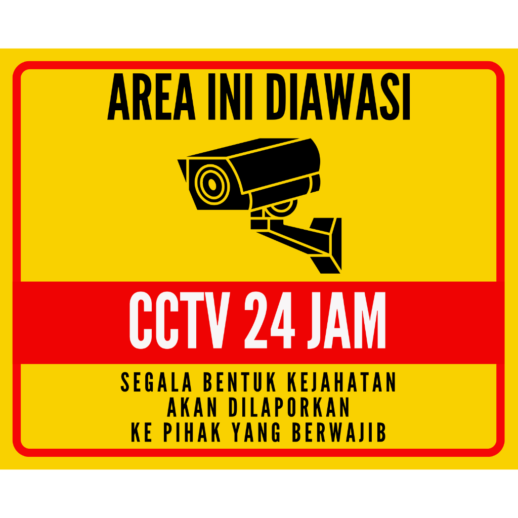 

Stiker vinyl anti air AREA DIPANTAU CCTV 24 JAM LANDSCAPE, Kotak dan Bulat laminasi glossy Tahan Air/Panas