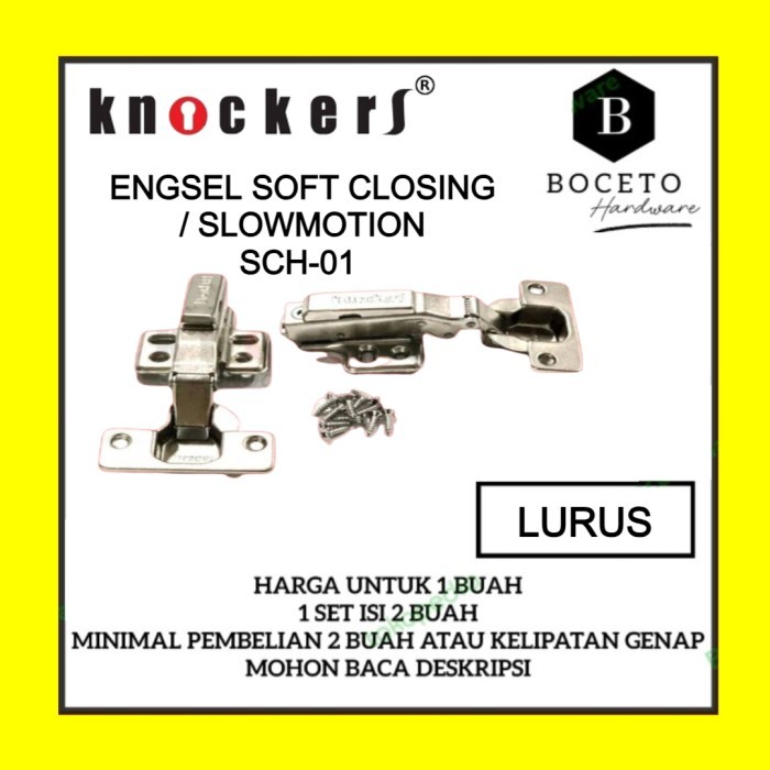 Engsel Sendok KNOCKERS Anti Karat / Engsel Lemari Knockers SCH-01 Soft Closing / Slowmotion (Lurus)
