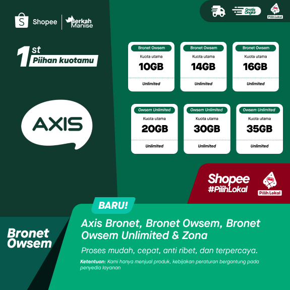 Promo Paket Data Axis Bronet, Owsem, Unlimited, Zona Jawa, Sulawesi, NTT, Sukabumi Terlengkap dan Te
