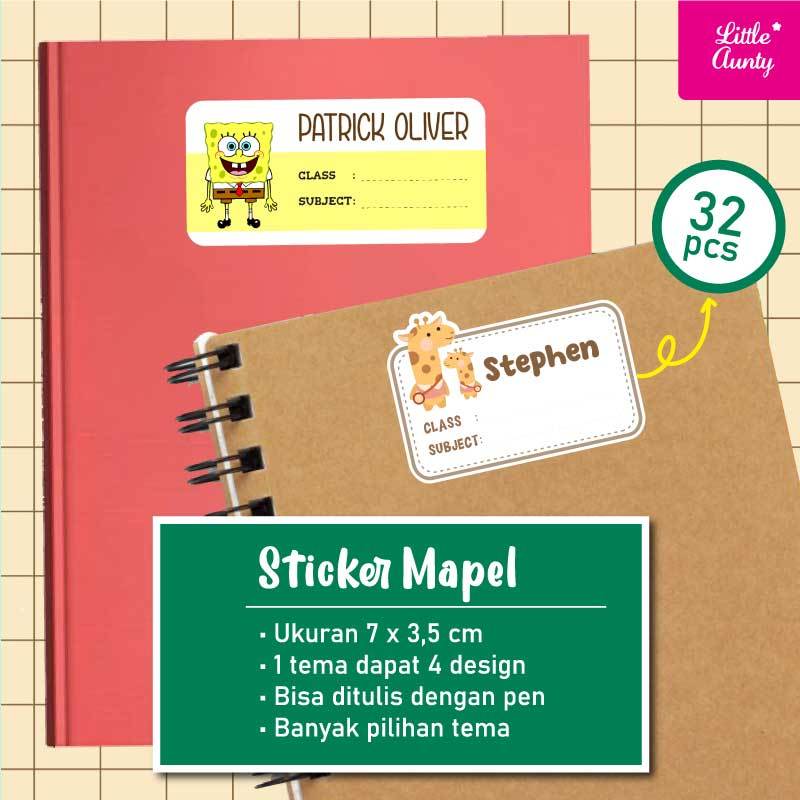 (32 Pcs) Stiker Label Custom Nama Mapel Buku Pelajaran Anak PAUD/TK/SD/SMP/SMA