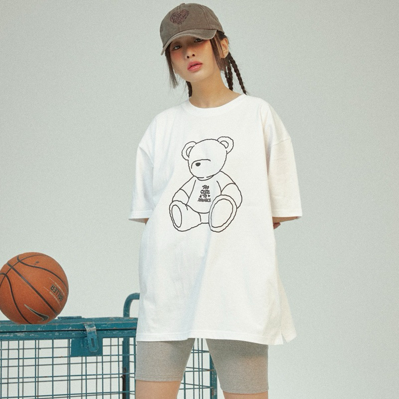 (PO KOREA) AQO STUDIO - PUPPY BEAR T-SHIRT WHITE - ORIGINAL KOREA