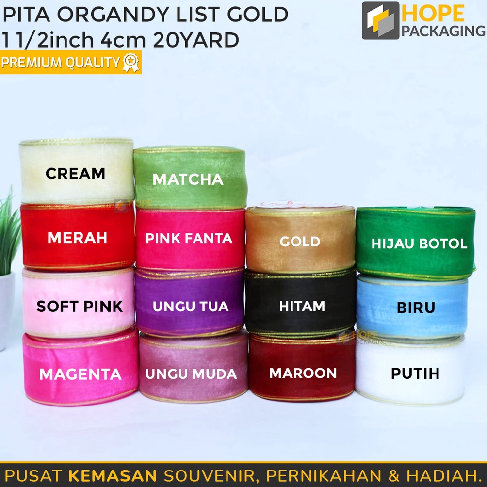 

TERLARISSS 2 Yard 1 12inch 4 CM Pita Organdi List Gold Souvenir Hadiah Gift Aksesoris Kotak Hampers