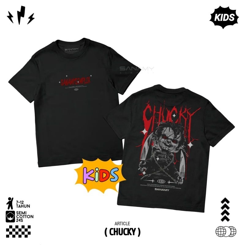 Baju Kaos Distro Anak Chucky Umur 9-12 Tahun / Kaos Anak Tanggung / Kaos Remaja / Kaos Junior