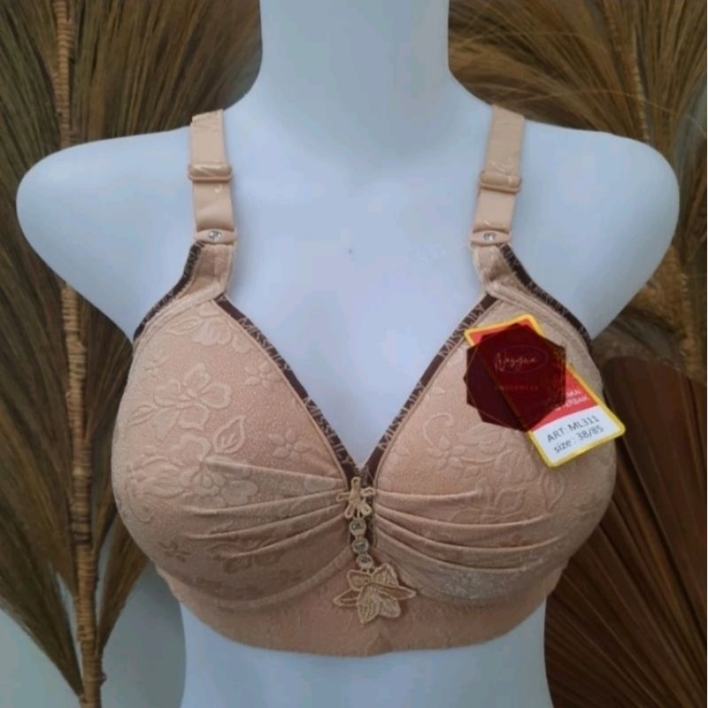 Bra Misslily Emboss Bh Jumbo Misslily ML311 Cup C Kait 3 Brukat Bra Tanpa Kawat Cup Besar MissLily