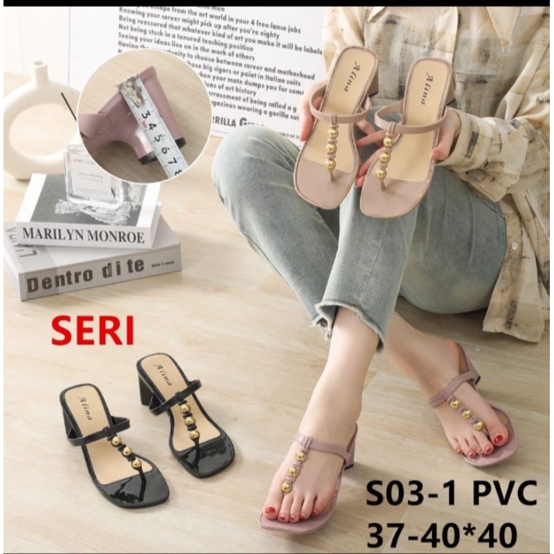 Sandal jepit wanita hak tahu|| high heels jepit alina kekinian