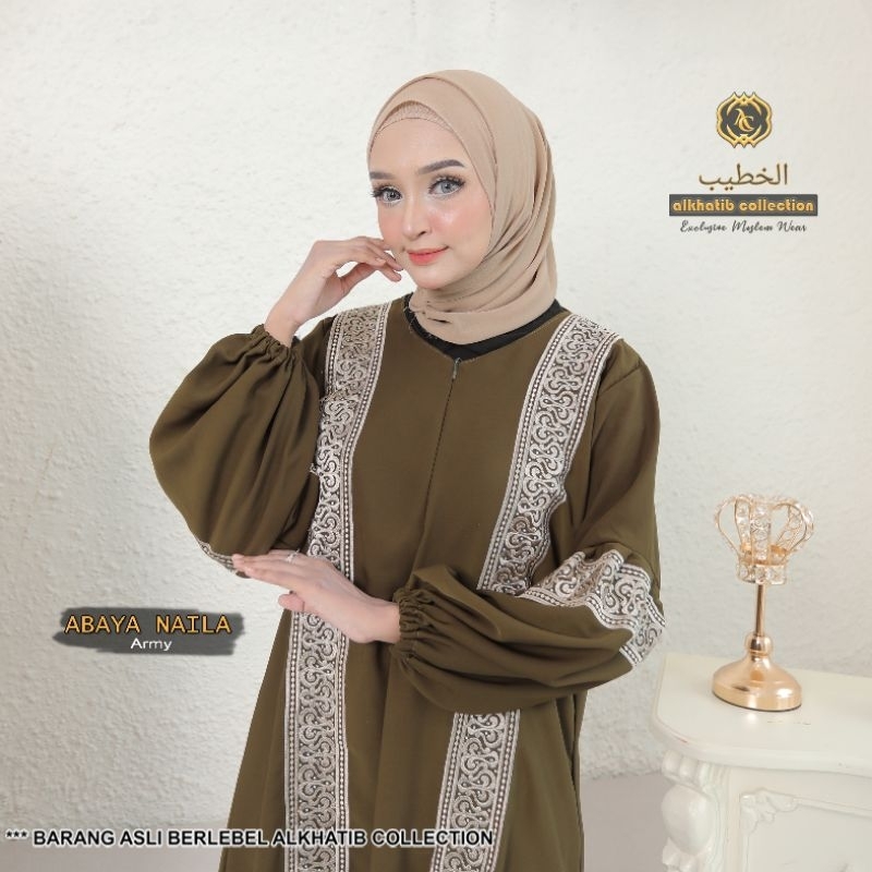 ABAYA NAILA ORI BORDIR BAHAN FURSAN SAUDI KOMBINASI MATA BLINK ALKHATIB COLLECTION DEWASA S M L XL X