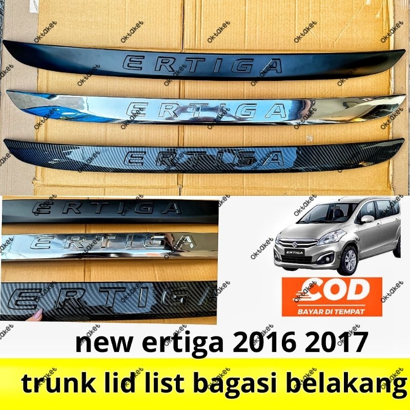 trunk lid list bagasi belakang new Ertiga 2016 2017 emboss chrome hitam Carbon