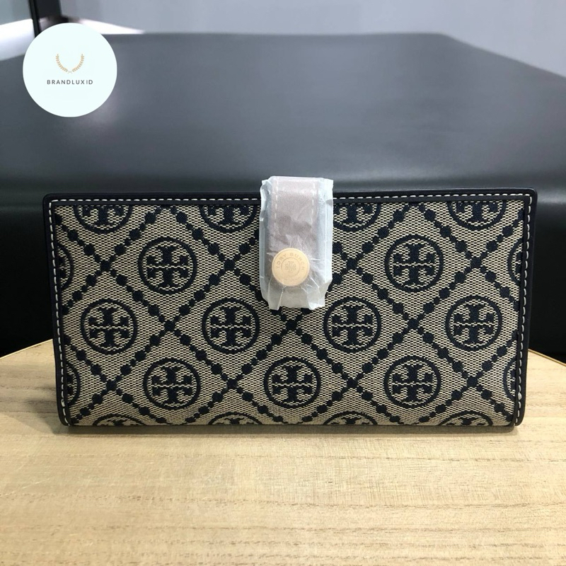 Tory Burch T Monogram Zip Slim Wallet Navy