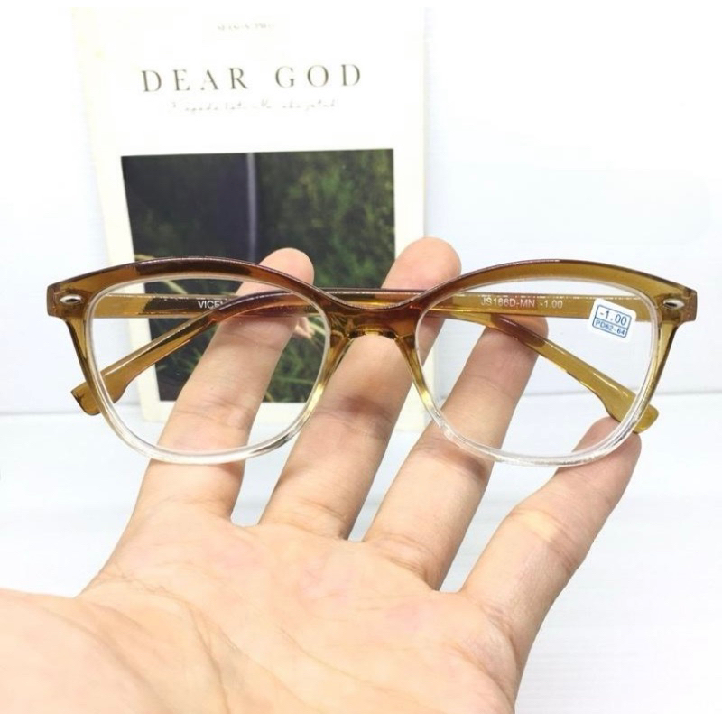 ELDORA / Kacamata Minus Frame Semi Cat Eye Kotak Warna Transparant Coklat JS166D-MN
