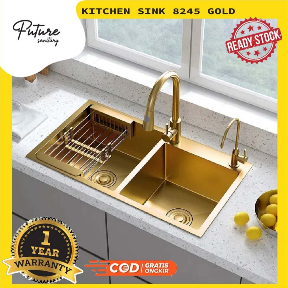KItchen Sink Gold 8245 Full stainless Gold/Bak Cuci Piring 2 Lubang Emas Full Gold SUS 304