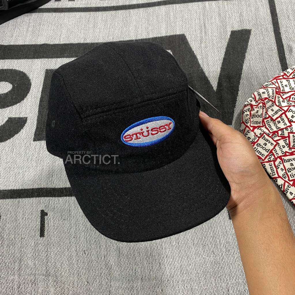 STUSSY OVAL PATCH CAMP 5 PANEL CAP HAT - BLACK | ORIGINAL