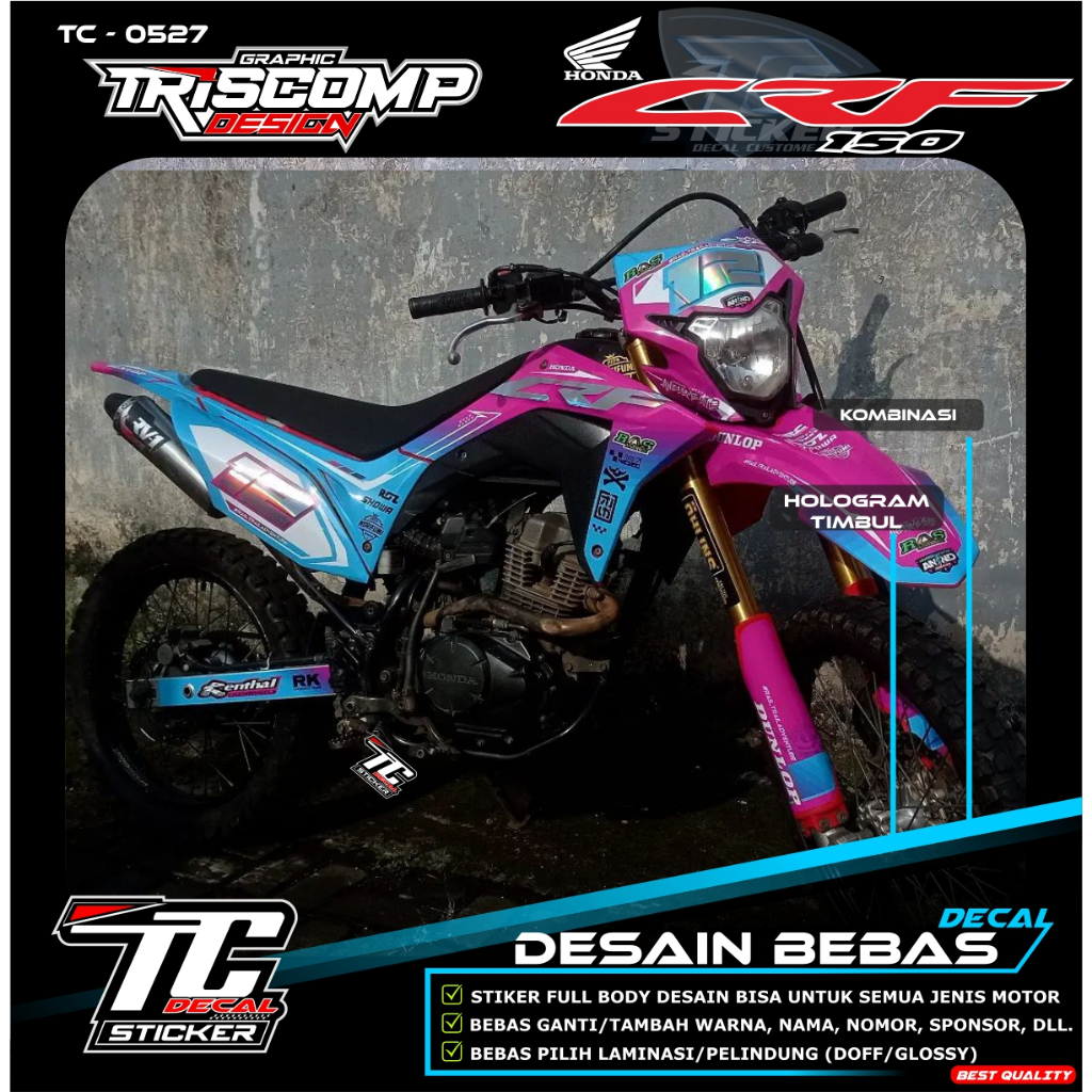 Stiker timbul Decal CRF 150 L motif simpel ungu gradasi tosca Kombinasi hologram Sperglossy - Sticke