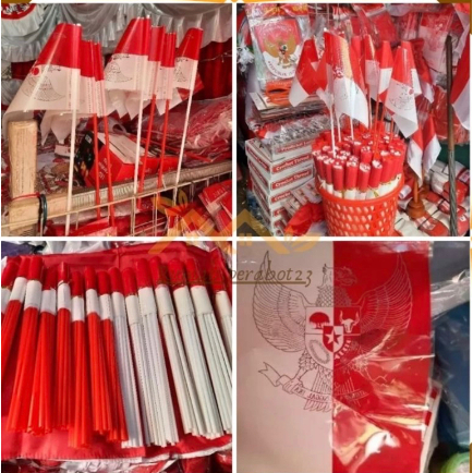 Bendera Gagang Plastik/Bendera Pawai Kecil Merah Putih/Bendera Merah Putih Plastik Tongkat (Tanpa Pl
