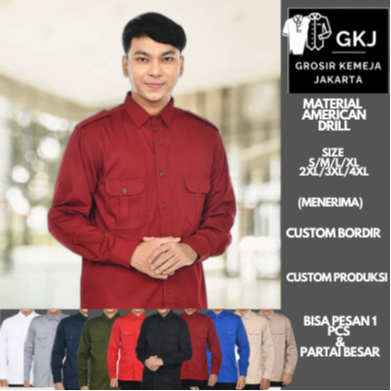 Grosir Kemeja Tactical M-TAC Warna Merah maroon Lengan Panjang/Kemeja Reskrim/Kemeja BUMN/Kemeja Lap