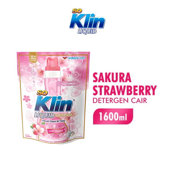 Soklin Deterjen Cair Sakura Strawberry Pouch 1600 ml