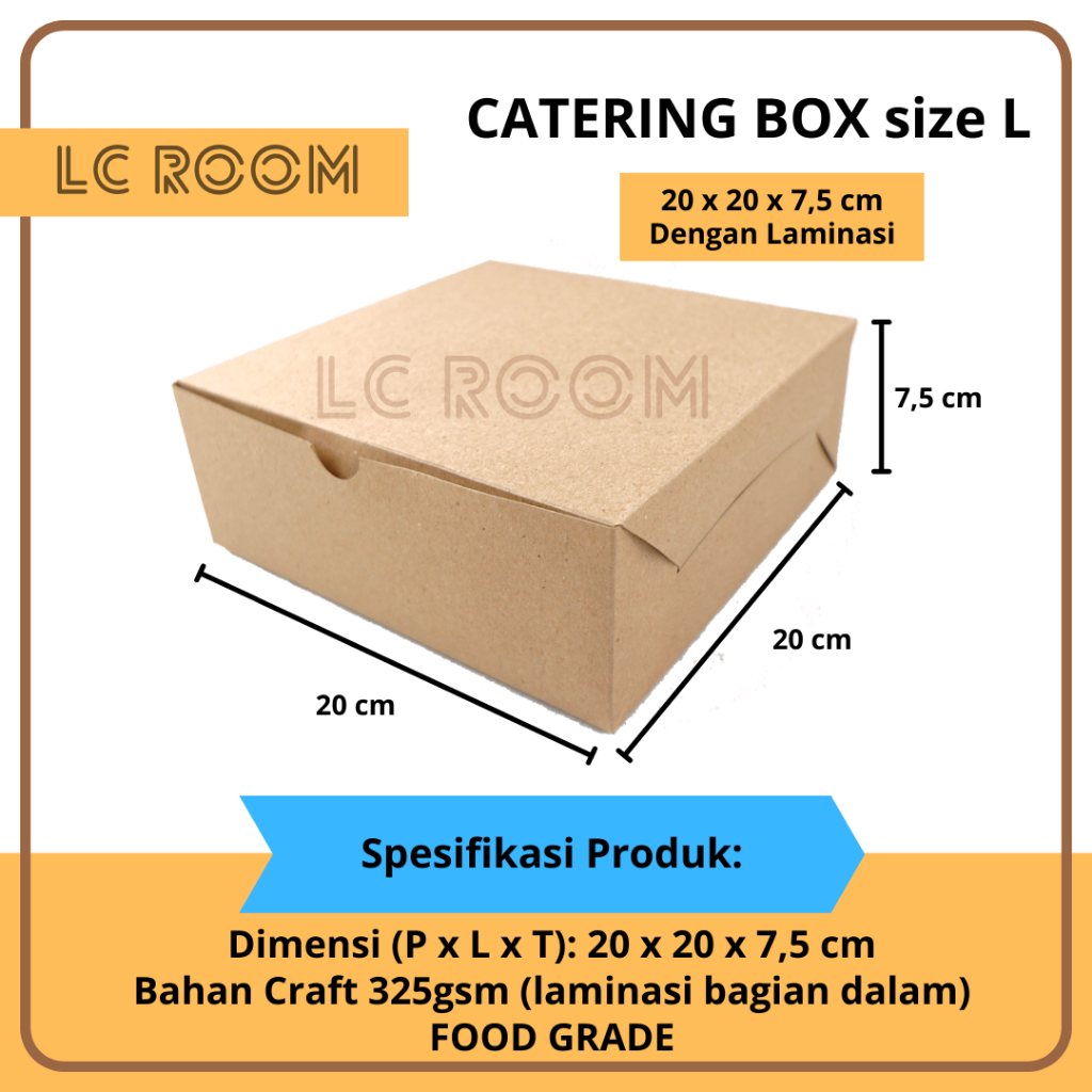 

Paper Catering Snack Box Craft size L 20 20 7,5 Box Berlaminasi Dus Katering Kraft Dos Packaging Makanan Dus Coklat Nasi Kotak Kue Box Roti Cake Tart