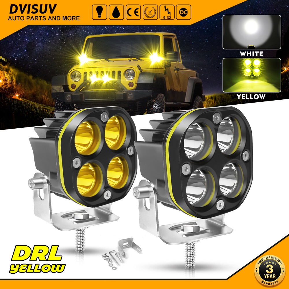DVISUV Lampu LED Mobil Putih/Kuning Lampu Kabut Sorot untuk Lampu Sorot Mobil Sepeda Motor Lampu Dep