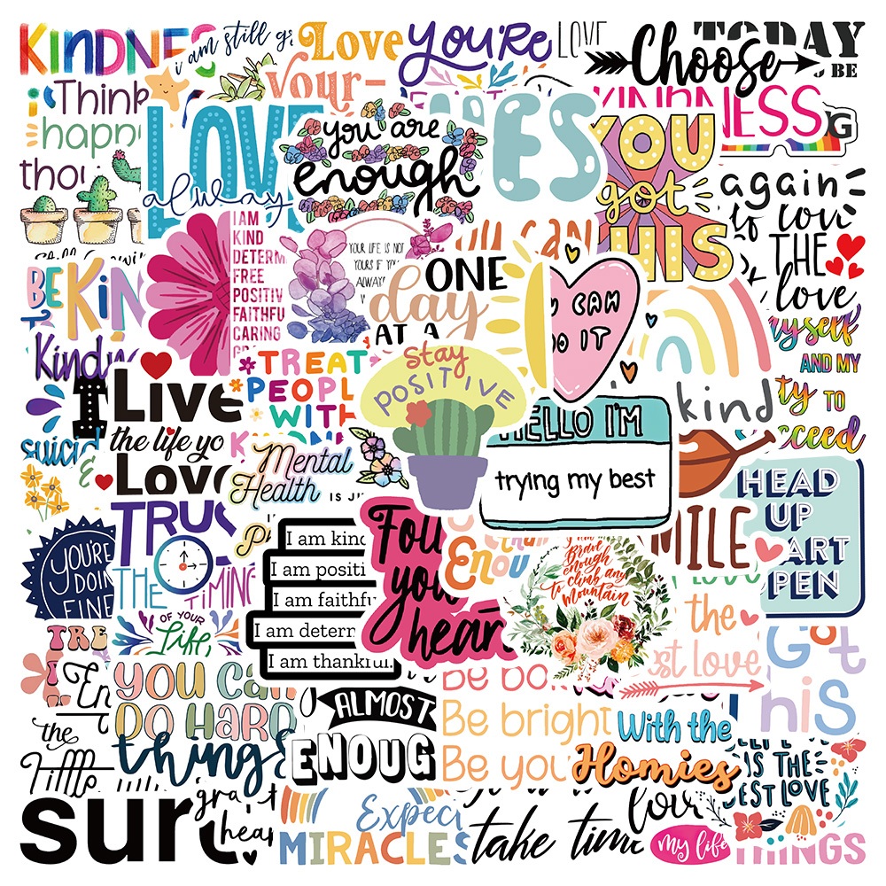 

50PCS lucu Frasa inspirasional Stiker Aesthetic warna Stiker Anti Air Stikers Berperekat Waterproof sticker decal buat Motor Helm Buku Journal Koper Casing HP Laptop Botol Minum Hadiah anak