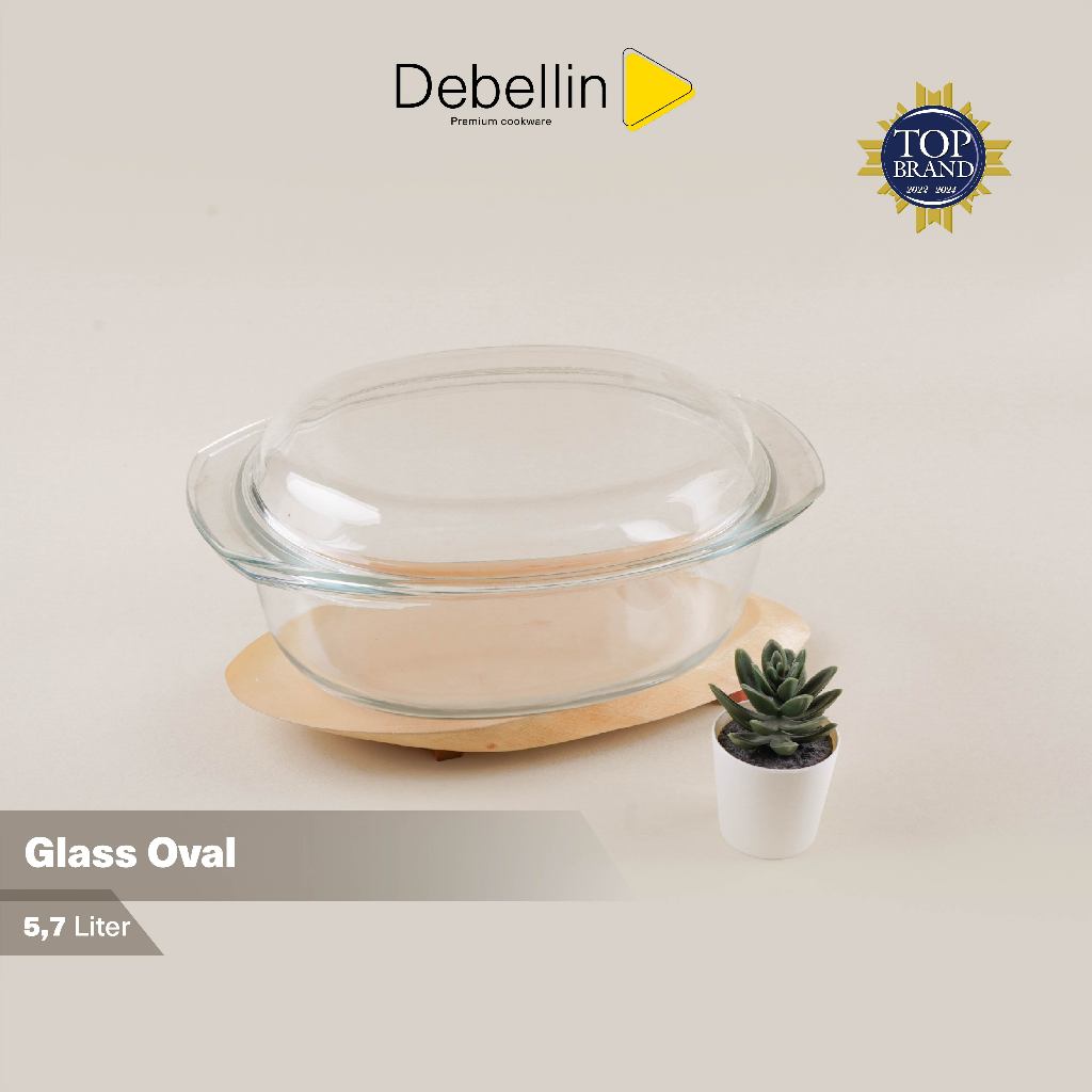 Debellin Glass Oval Casserole Mangkok Saji Kaca Borosilicate 5,7 Liter