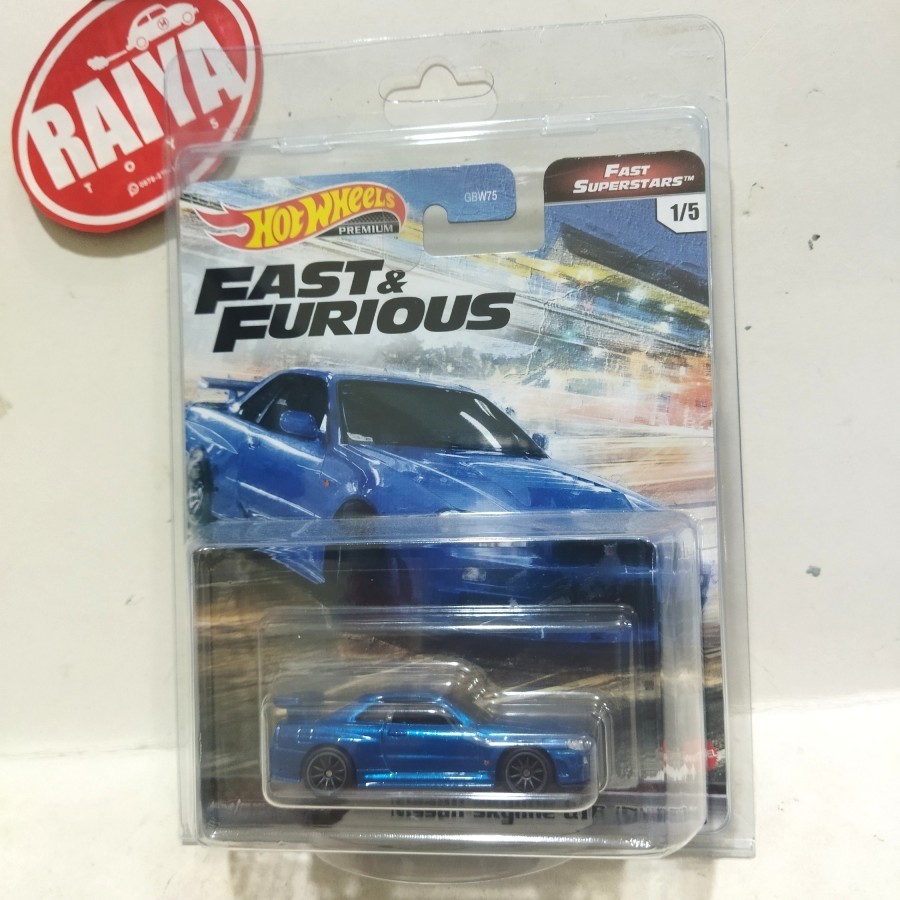 mainan mobil Hot Wheels Premium Fast & Furious Superstar Nissan Skyline BNR34 GT-R R34 biru