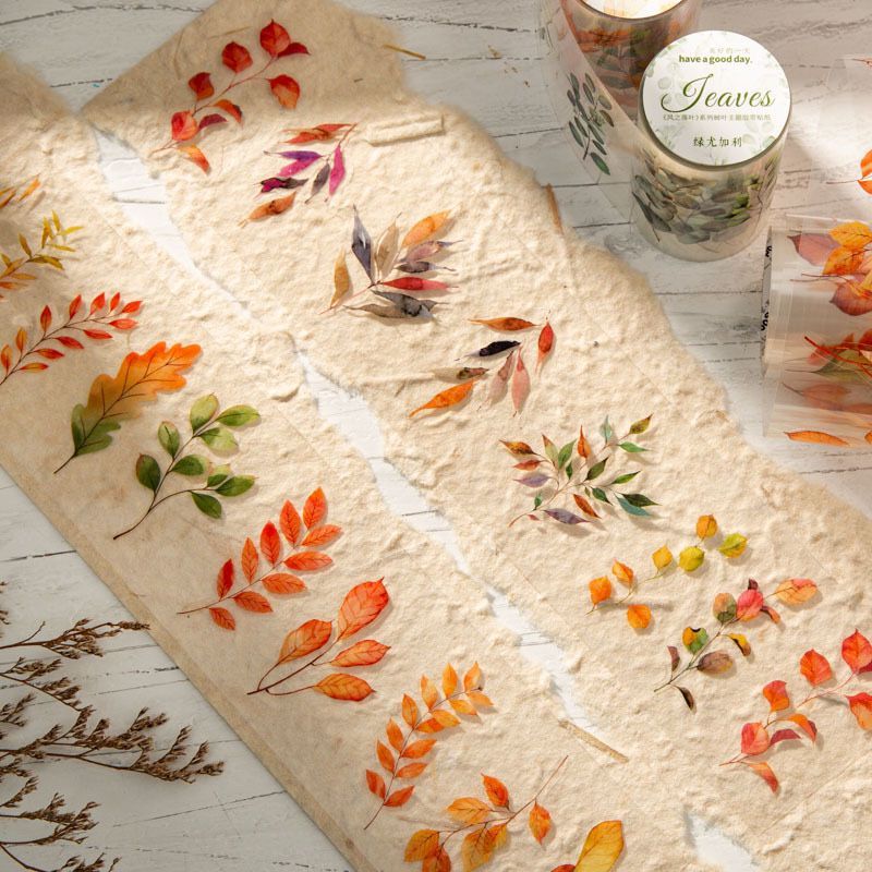 

(Kiricart) Good Day Leaves Kiss cut PET Tape DIY Journal Vintage Scrapbook