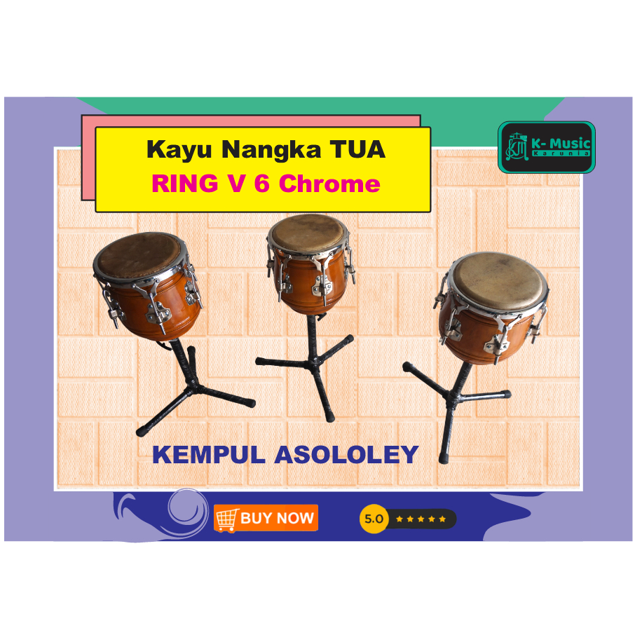 Kendang Kempul Asololey ring V6 chrome Kayu nangka tua stand portable