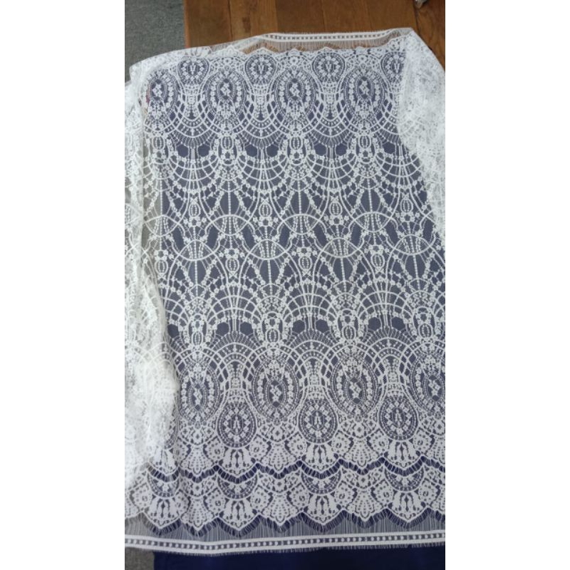 bahan brokat semi Prancis putih bersih/ panel 2.5m