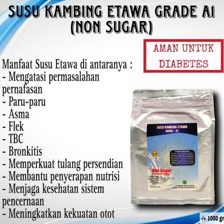 

Termurah SUSU KAMBING ETAWA GRADE A NON SUGAR 1KG AMAN UNTUK DIABETES