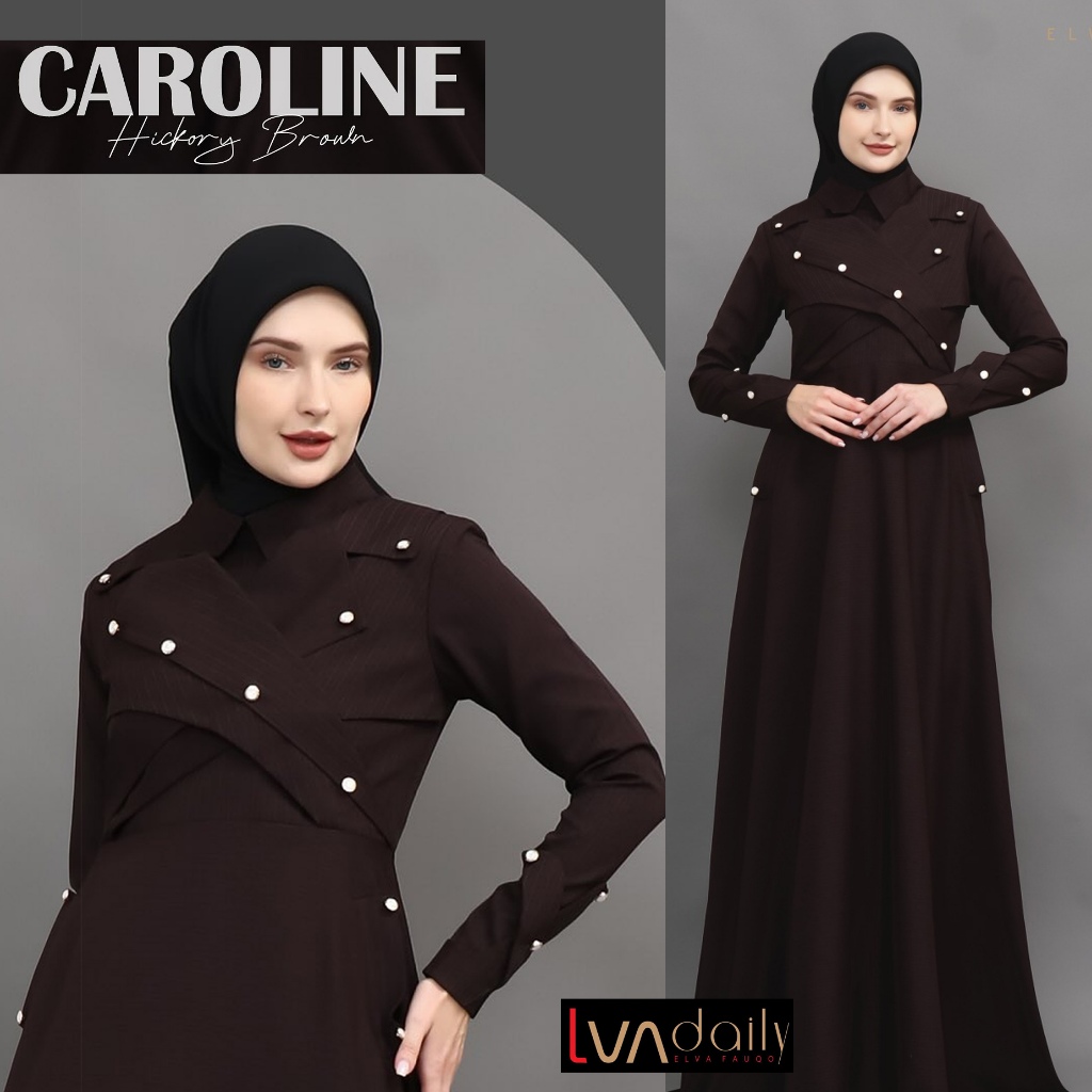 LVA DAILY Caroline Nuansa Hickory brown Dress Polyester high quality, Dress pesta elegann