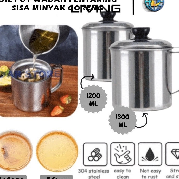 KP8 DHL Wadah Saringan Minyak 13 Liter Stainless Steel  Oil Pot Filter Anti Karat  Gelas Penyaring A