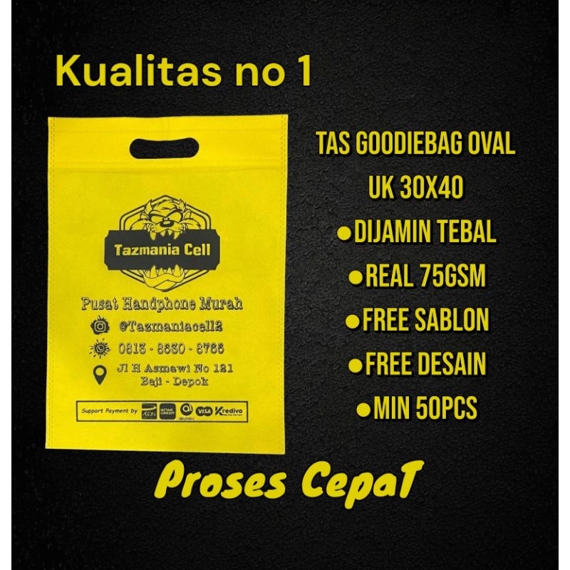 

Oval 30x40 Tas Goodiebag Spundbond sablon 1 warna 1 sisi/Tassouvenir/Tashajatan/tashampers/tasulangtahun/tassyukuran