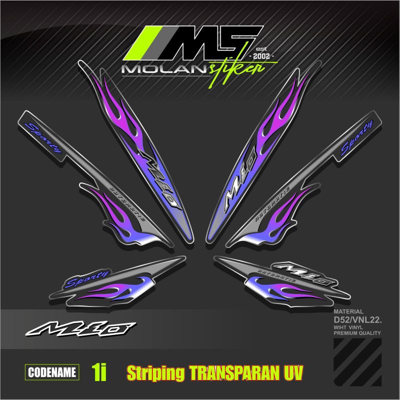 Decal Sticker Striping Variasi Transparan Uv Mio Api Mio Sporty  2006/2007 Mio Lama/Old Mio Karbu Mi