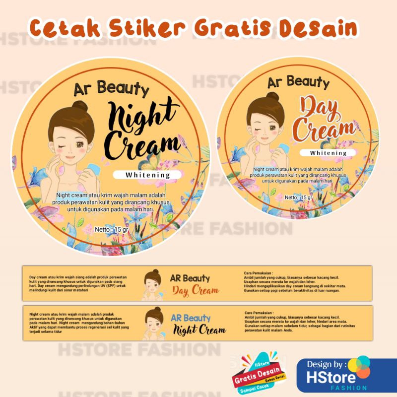 Stiker Label Cream Custom Skincare Kosmetic Gratis Desain