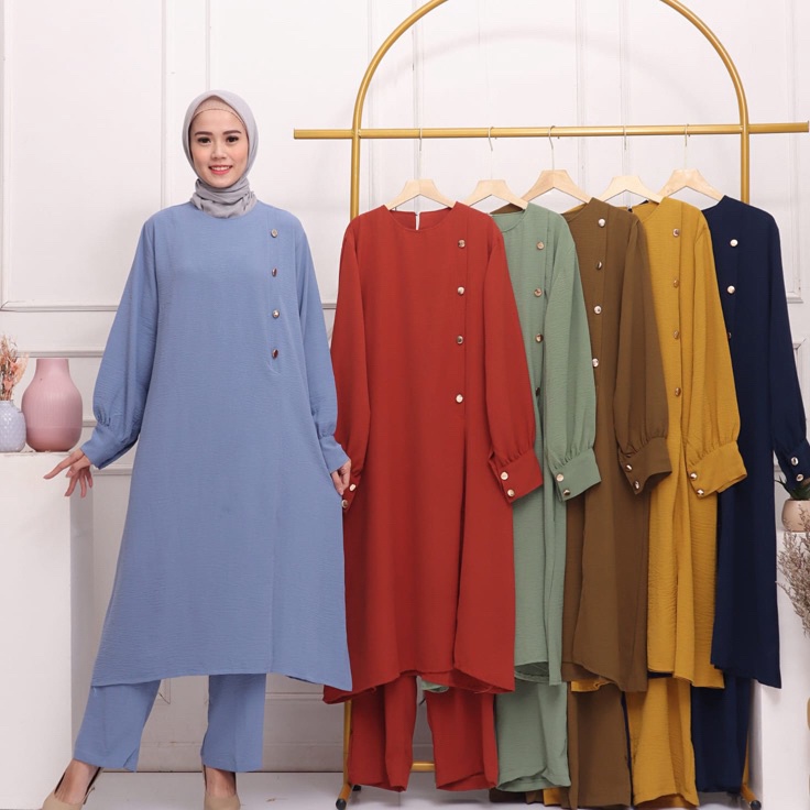 Importir Resmi  ONE SET CRINKLE SETCEL LONG TUNIK JUMBO TERBARU BIAN GROSIR PGMTA MURAH LEBARAN COUP