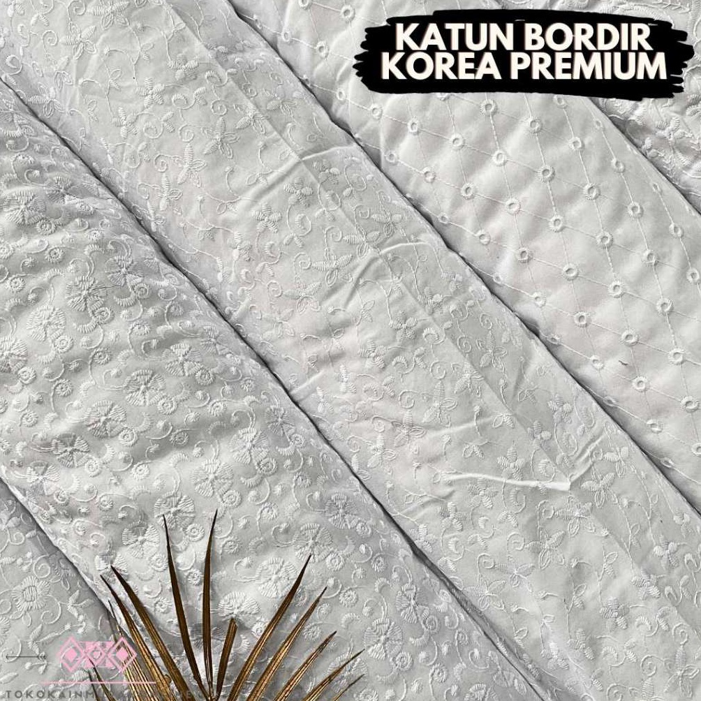 KODE G64P Kain Katun Bordir Korea Super Premium Mukenah Original 1 Cotton Embroidery KHUSUS PUTIH BE