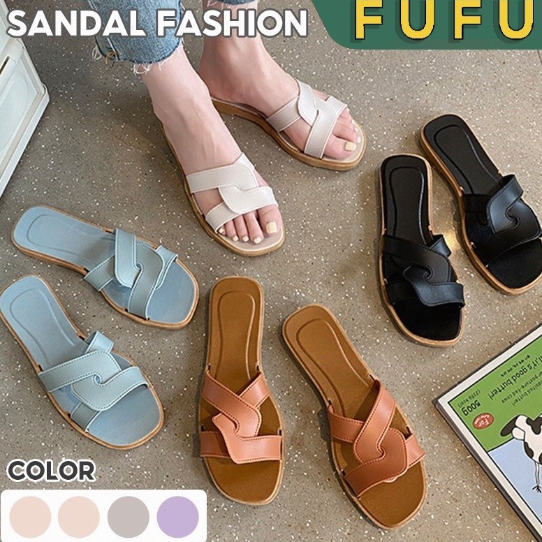 Terbagus FUFU sendal slopsandal rumah  sandal wedges baru Sandal Wanita Fashion Korea Real Pict
