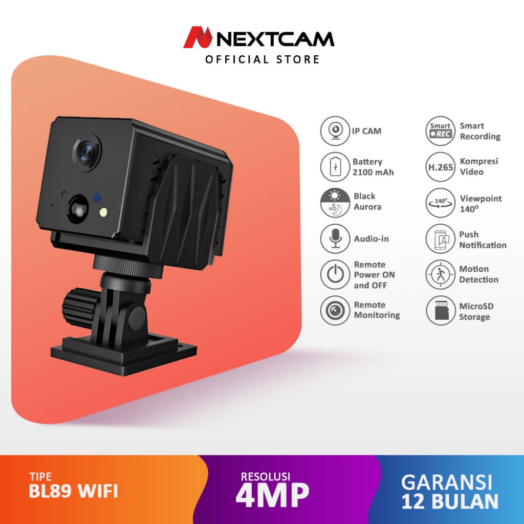 Nextcam Kamera cctv mini 4MP Wireless Wifi Baterai Tahan lama Colorful Tetap warna dalam gelap Auror