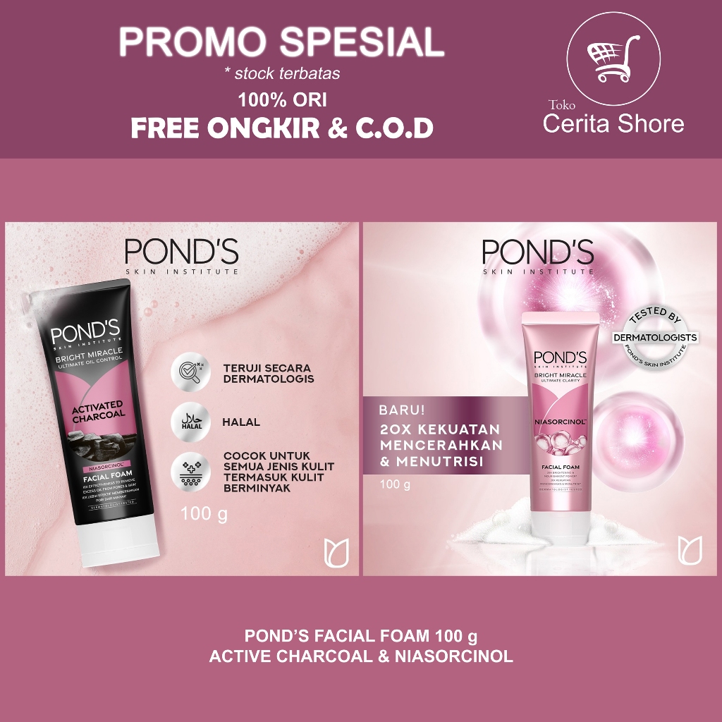 PONDS BRIGHT MIRACLE/ PONDS ACTIVATED CHARCOAL/ PONDS  NIASORCINOL/PONDS FACIAL FOAM WHITE BEAUTY  1
