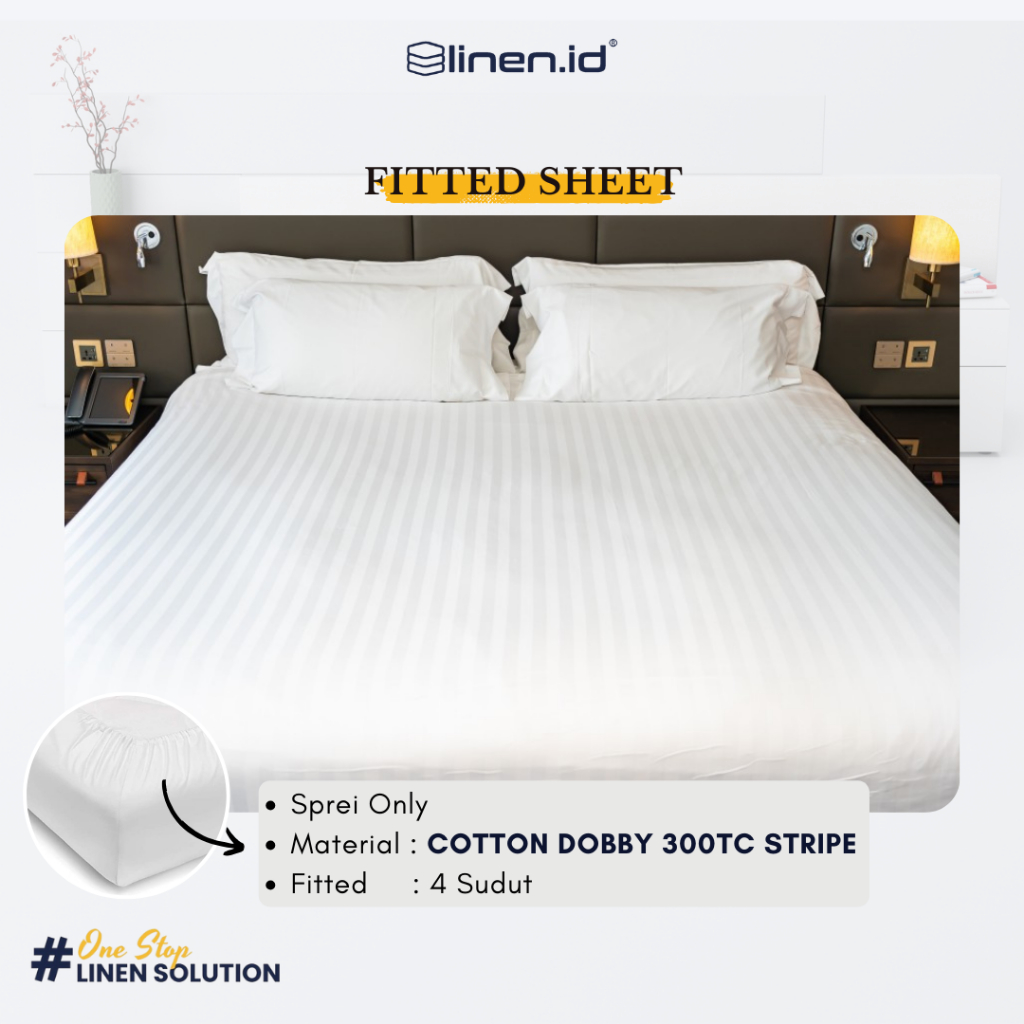 [Sprei only] Fitted Sheet Putih Dobby Stripe 3cm 300tc Dengan Karet