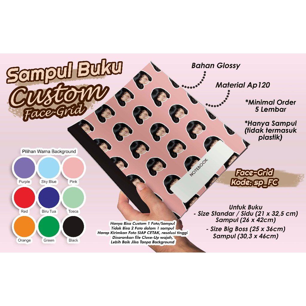 

[MINIMAL ORDER 5PCS] - Sampul Buku Custom Desain CUSTOM FOTO face-grid custom foto wajah - cocok untuk kado dll