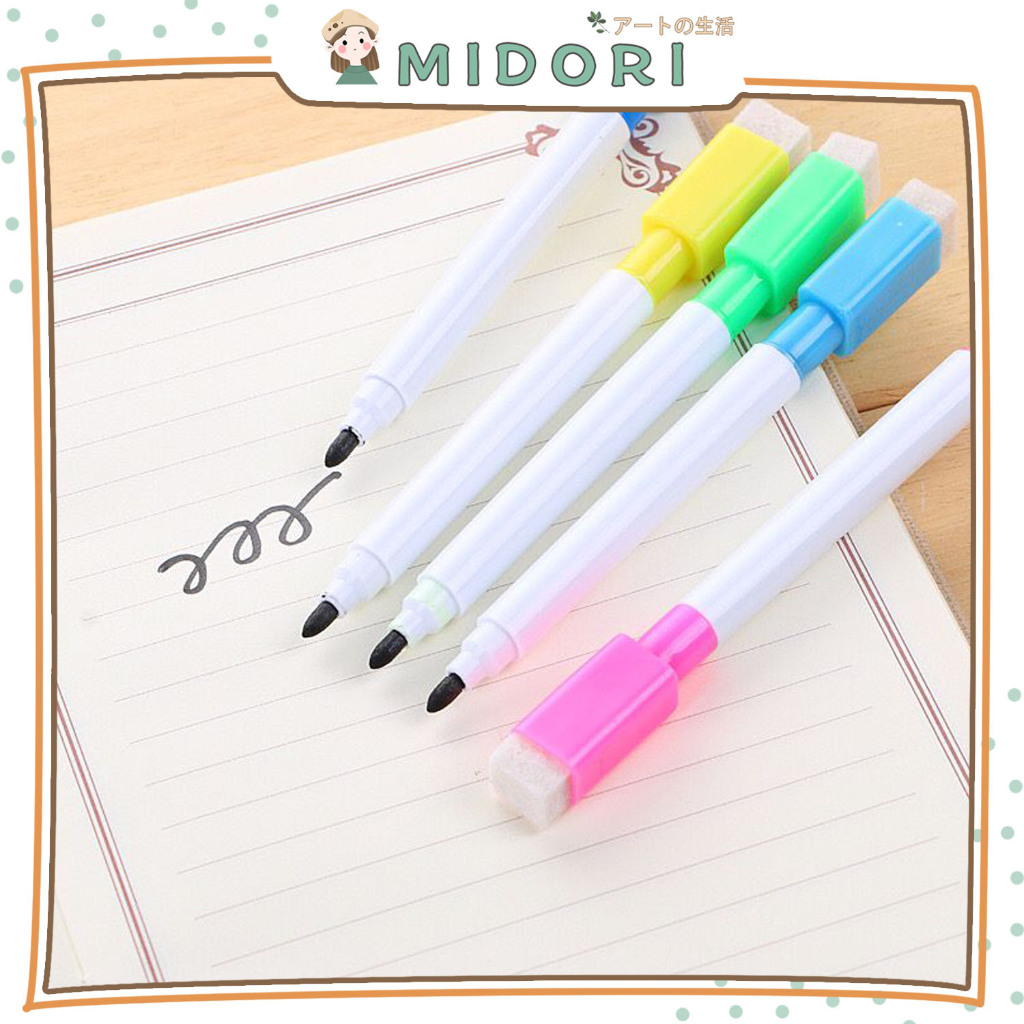 

[MIDORI] 1Pcs WHITEBOARD SPIDOL PEN WITH BRUSH Erasable Pen Writing Art Craft - D0072