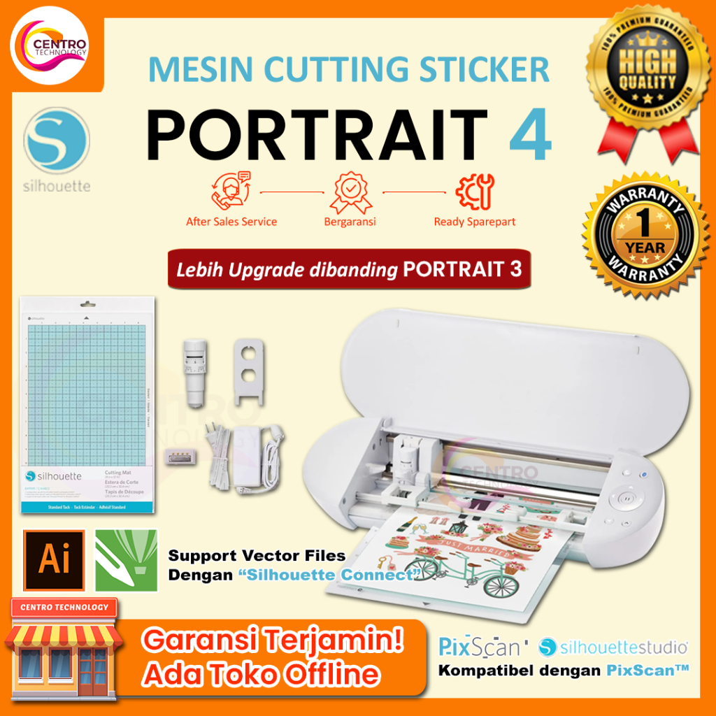 Mesin Cutting Sticker Mini Silhouette Portrait 3 / Portrait 4 (Bisa Auto Contour Cut)