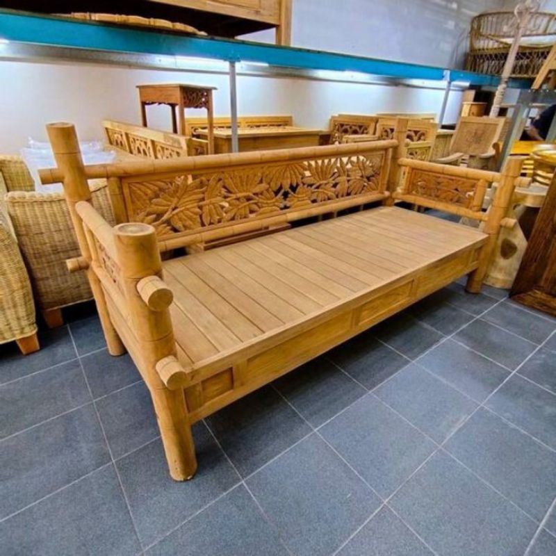 kursi bale bale jati motif bambu Jepara bangku teras ruang tamu kayu